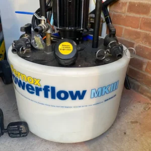 Sernox Powerflow MKIII pump unit with various connections and a motor on top.
