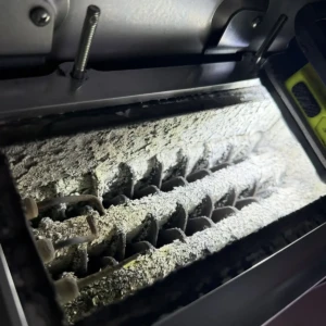 Interior view of a Worcester boiler showing components during a major service inspection.