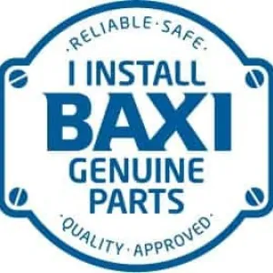 Seal indicating installation of Baxi genuine parts with text 'I INSTALL BAXI GENUINE PARTS'.
